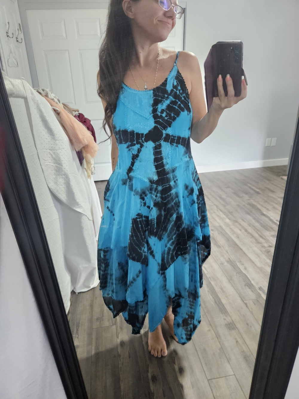 Advance Apparels Turquoise and Black Tie-Dye Midi Dress